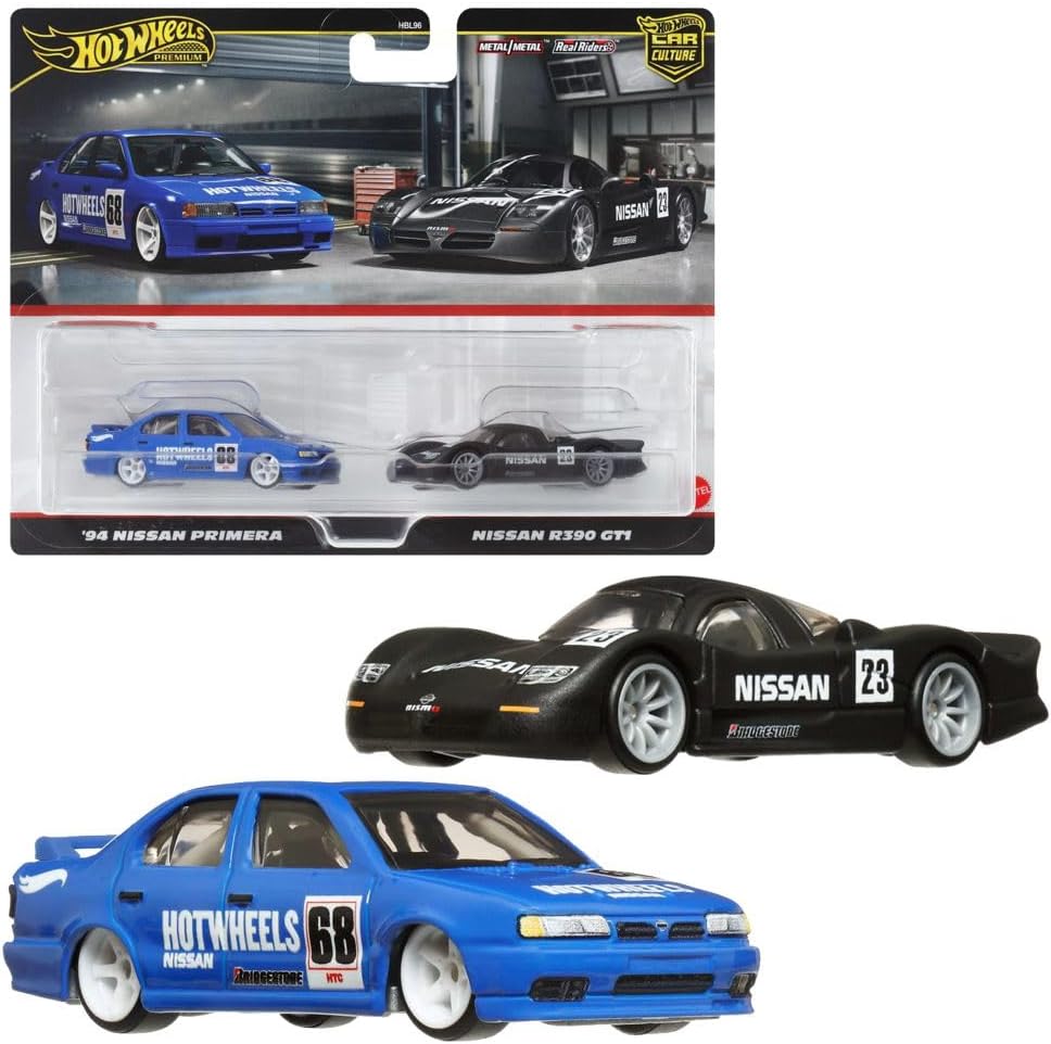 Hot Wheels HRR74 Premium 2 Pack Nissan R390 GT1/ '94 Nissan Primera Vehicle Toy Minicar