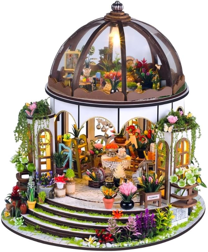 Hands Craft Greenhouse Oasis DIY Miniature House Kit with LED Lights – Outdoor Garden Gazebo 3D Puzzle
