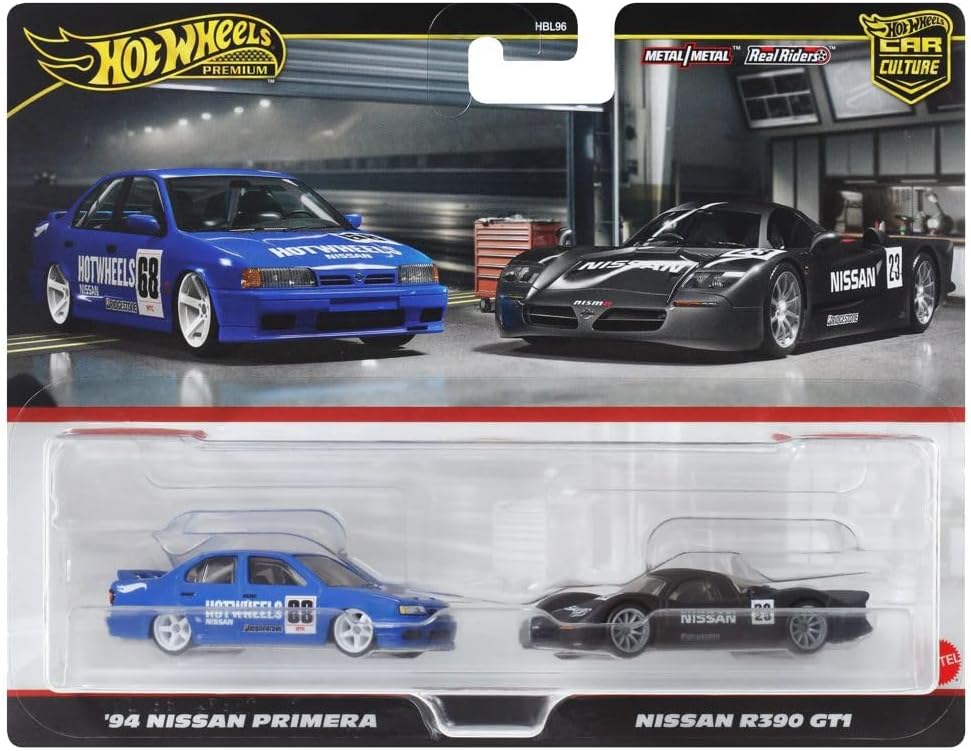 Hot Wheels HRR74 Premium 2 Pack Nissan R390 GT1/ '94 Nissan Primera Vehicle Toy Minicar