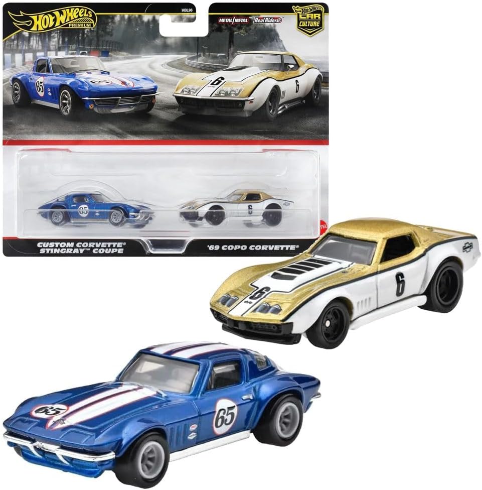 Hot Wheels HRR80 Premium 2 Pack '69 COPO Corvette/Custom Corvette Stingray Coupe Vehicle Toy Mini Car