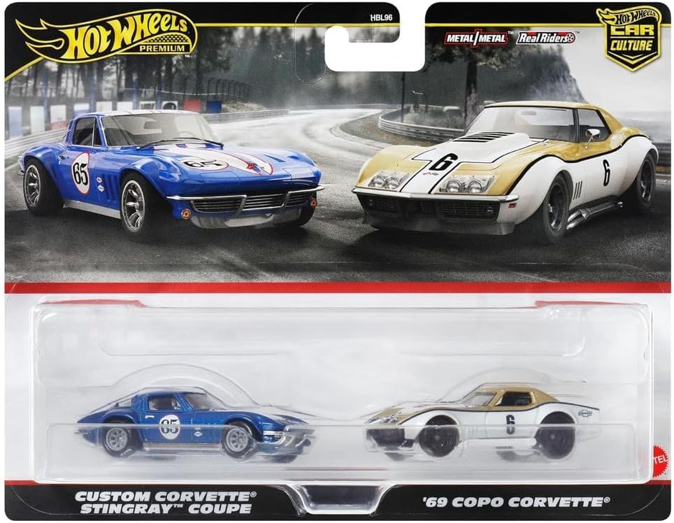 Hot Wheels HRR80 Premium 2 Pack '69 COPO Corvette/Custom Corvette Stingray Coupe Vehicle Toy Mini Car