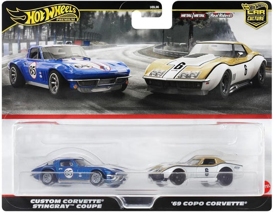 Hot Wheels HRR80 Premium 2 Pack '69 COPO Corvette/Custom Corvette Stingray Coupe Vehicle Toy Mini Car