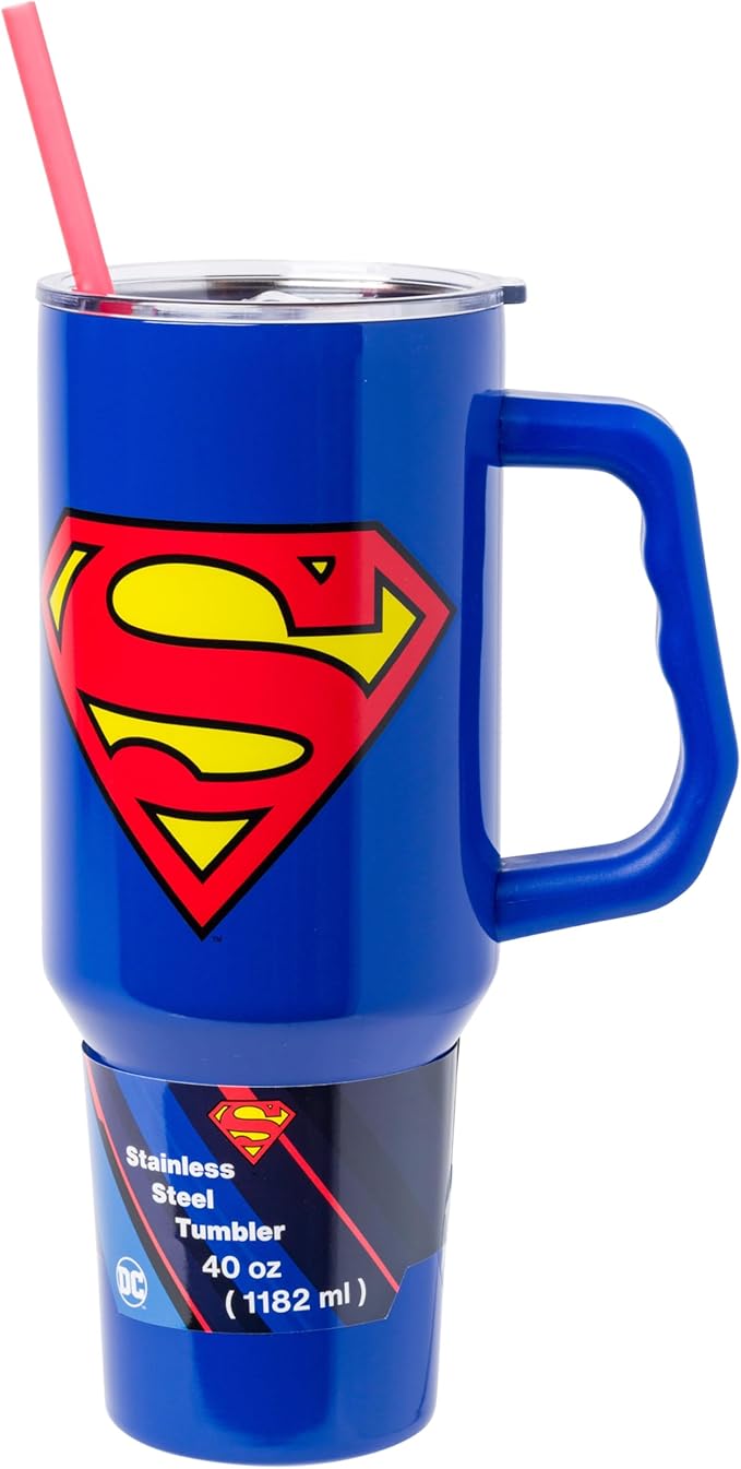 DC Comics Superman Logo 40oz Stainless Steel Tumbler with Handle and Straw