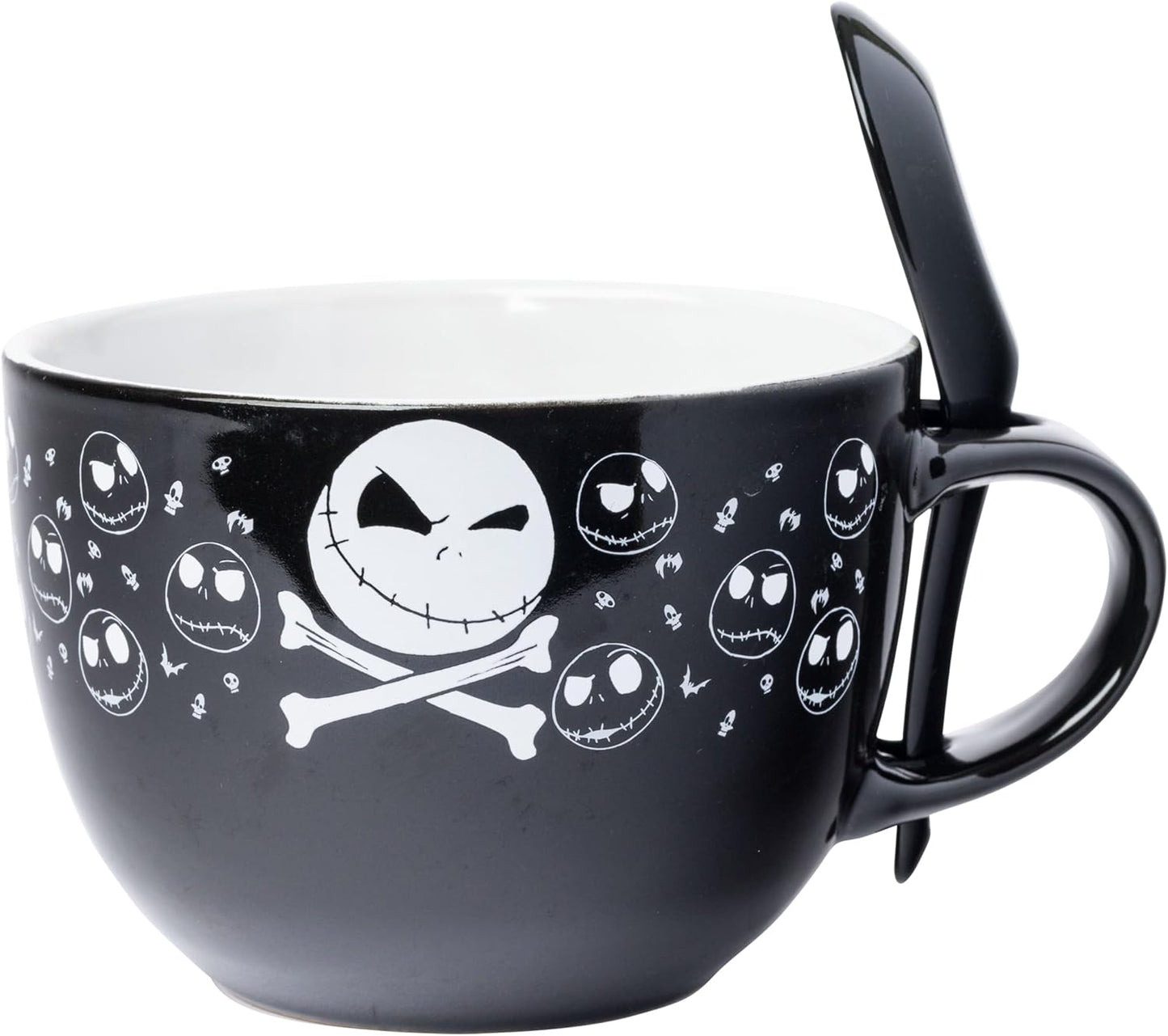 Nightmare Before Christmas Jack Cross Bones 24oz Ceramic Soup Mug with Spoon
