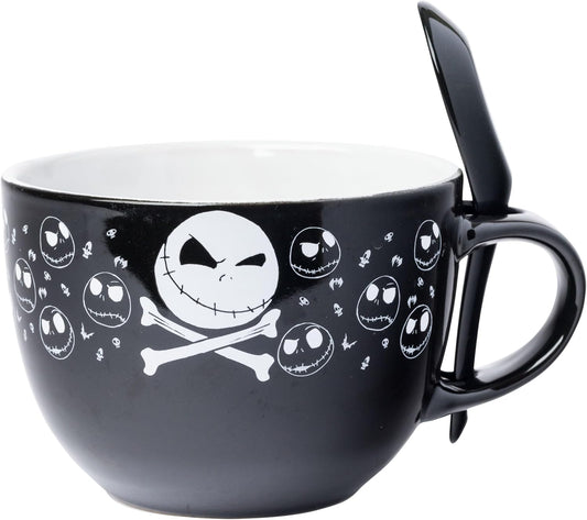 Nightmare Before Christmas Jack Cross Bones 24oz Ceramic Soup Mug with Spoon