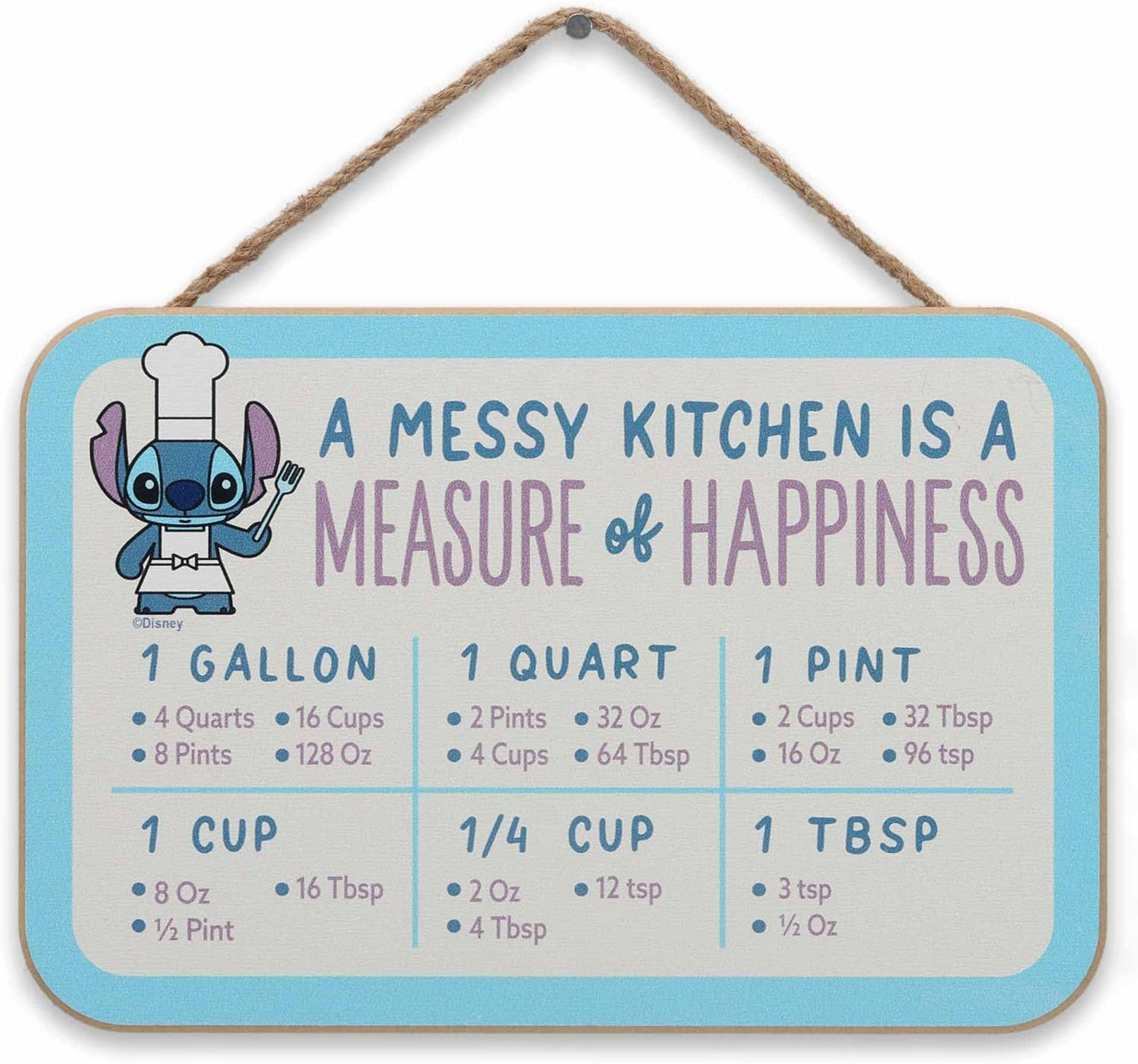 Disney Lilo and Stitch A Messy Kitchen is a Measure of Happiness - Hanging Wood Measuring Sign