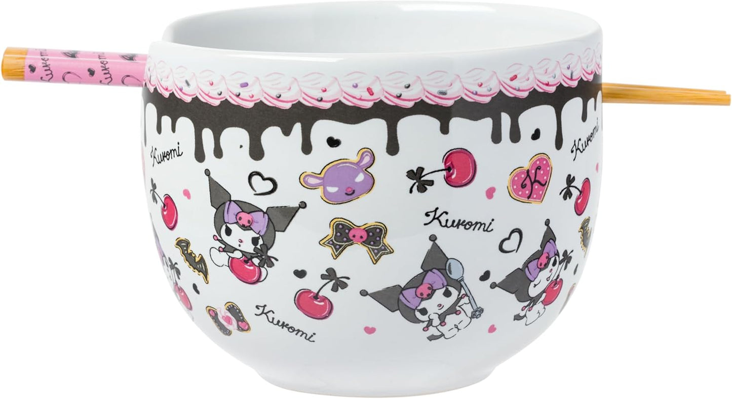Sanrio Hello Kitty and Friends Kuromi Chocolate and Cherry Ceramic Bowl with Chopsticks