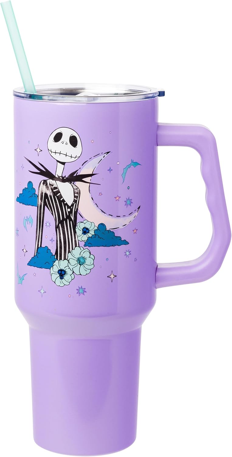 Disney Nightmare Before Christmas Jack Skellington Stainless Steel Tumbler with Handle and Straw