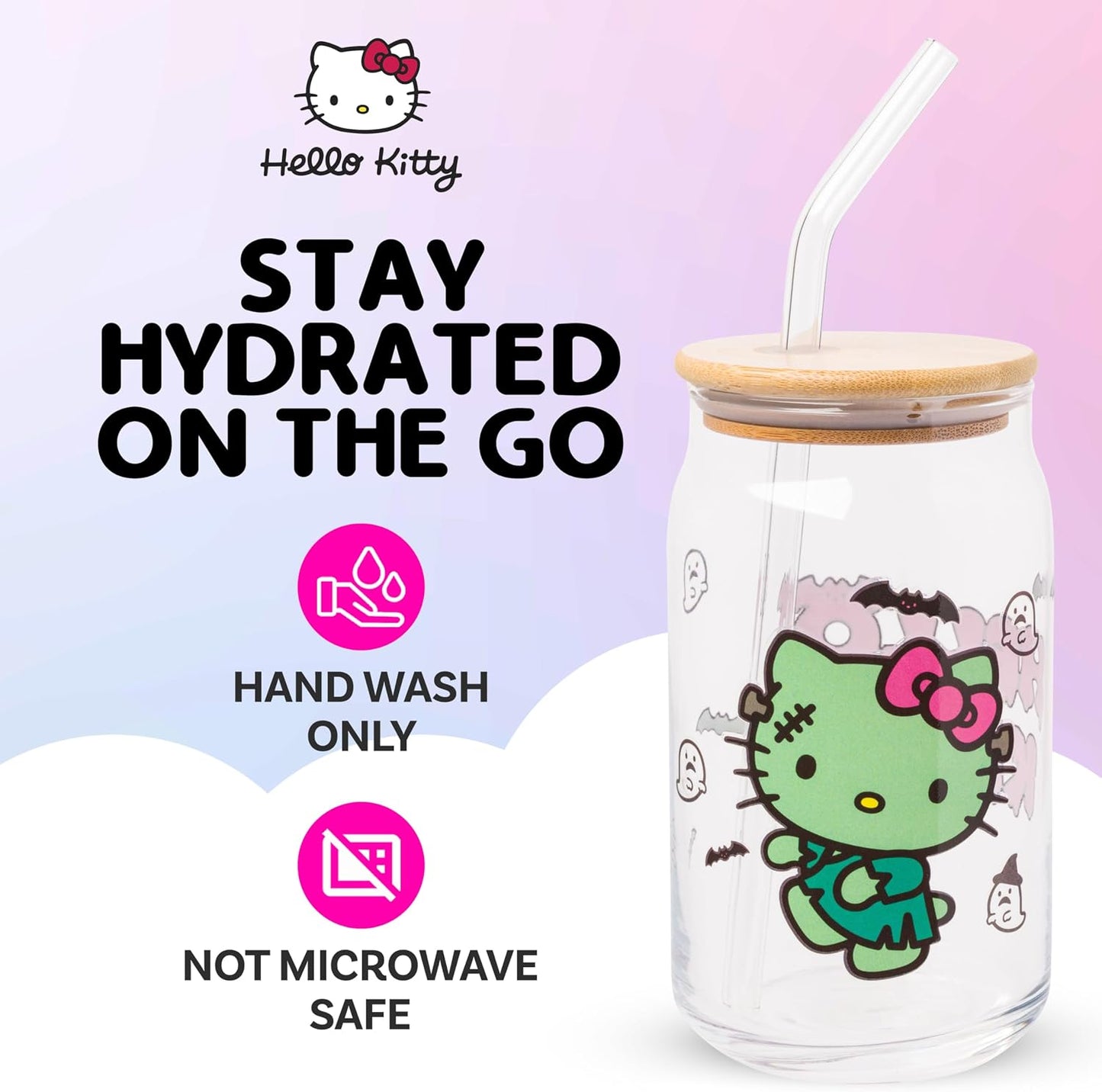 Hello Kitty Halloween Spooky Frankenstein Glass Tumbler, 16oz