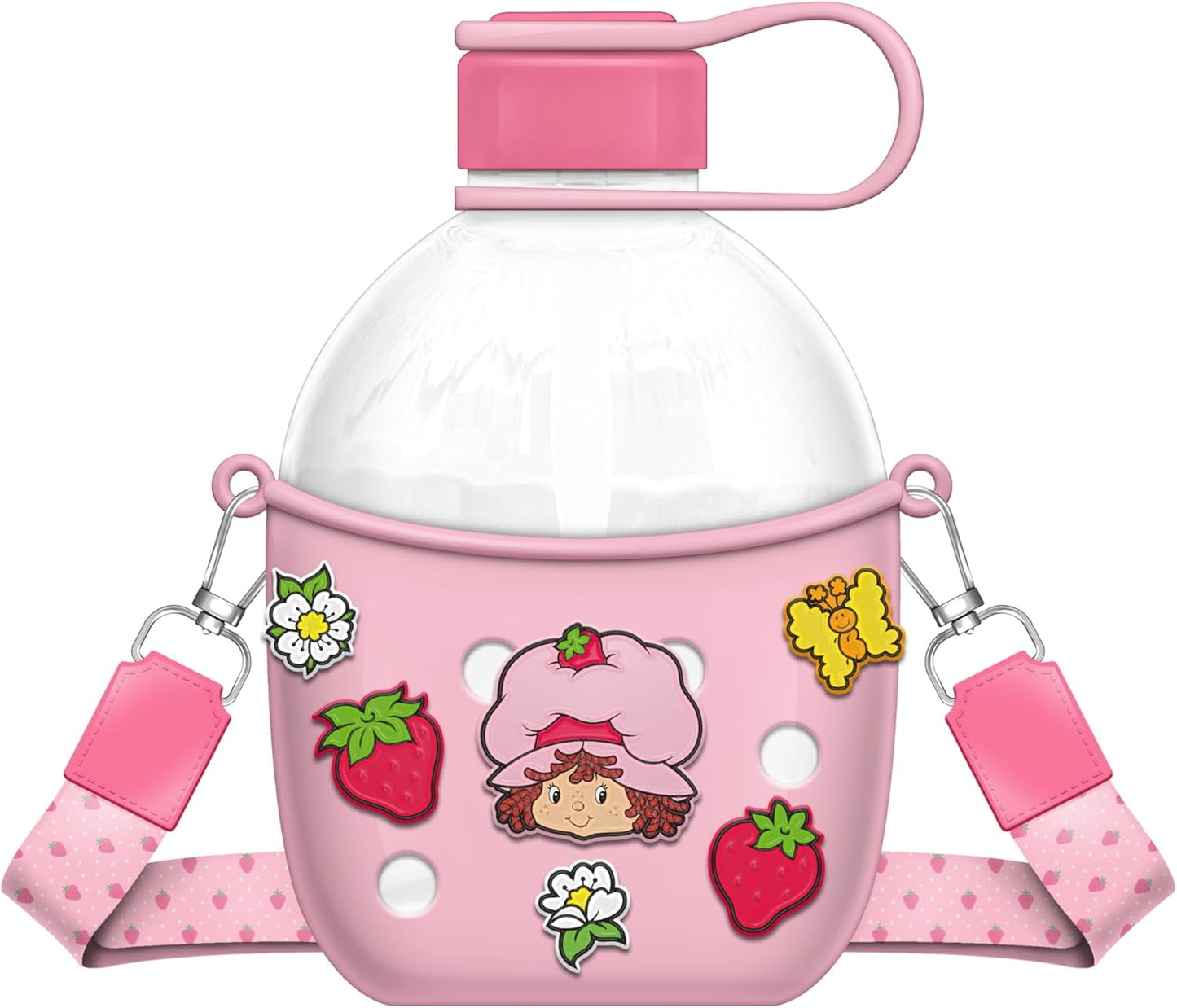 Strawberry Shortcake Face and Icons Plastic Water Bottle with Charms and Strap