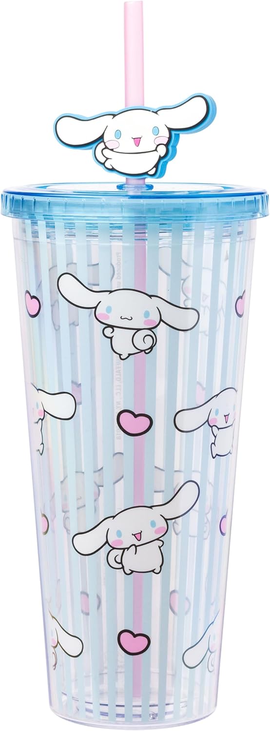 Sanrio Hello Kitty and Friends Cinnamoroll Plastic 24oz Cold Cup with Lid and Straw Topper