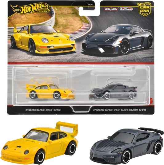 Hot Wheels HRR82 Premium 2 Pack Porsche 993 GT2/ Porsche 718 Cayman GT4 Vehicle Toy Minicar