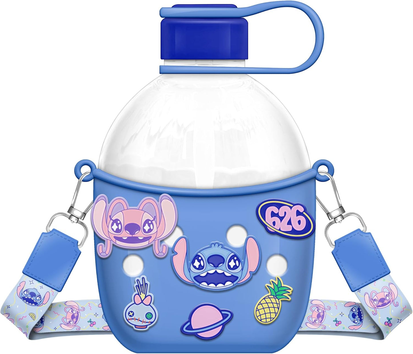 Lilo and Stitch Snack Attack Stitch & Angel 22.5oz Plastic Water Bottle with Charms & Strap