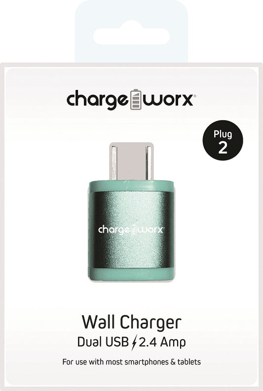 Charge Worx 2.4A Dual USB Wall Charger Teal