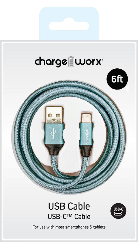 Charge Worx 6ft USB-C Cable Teal