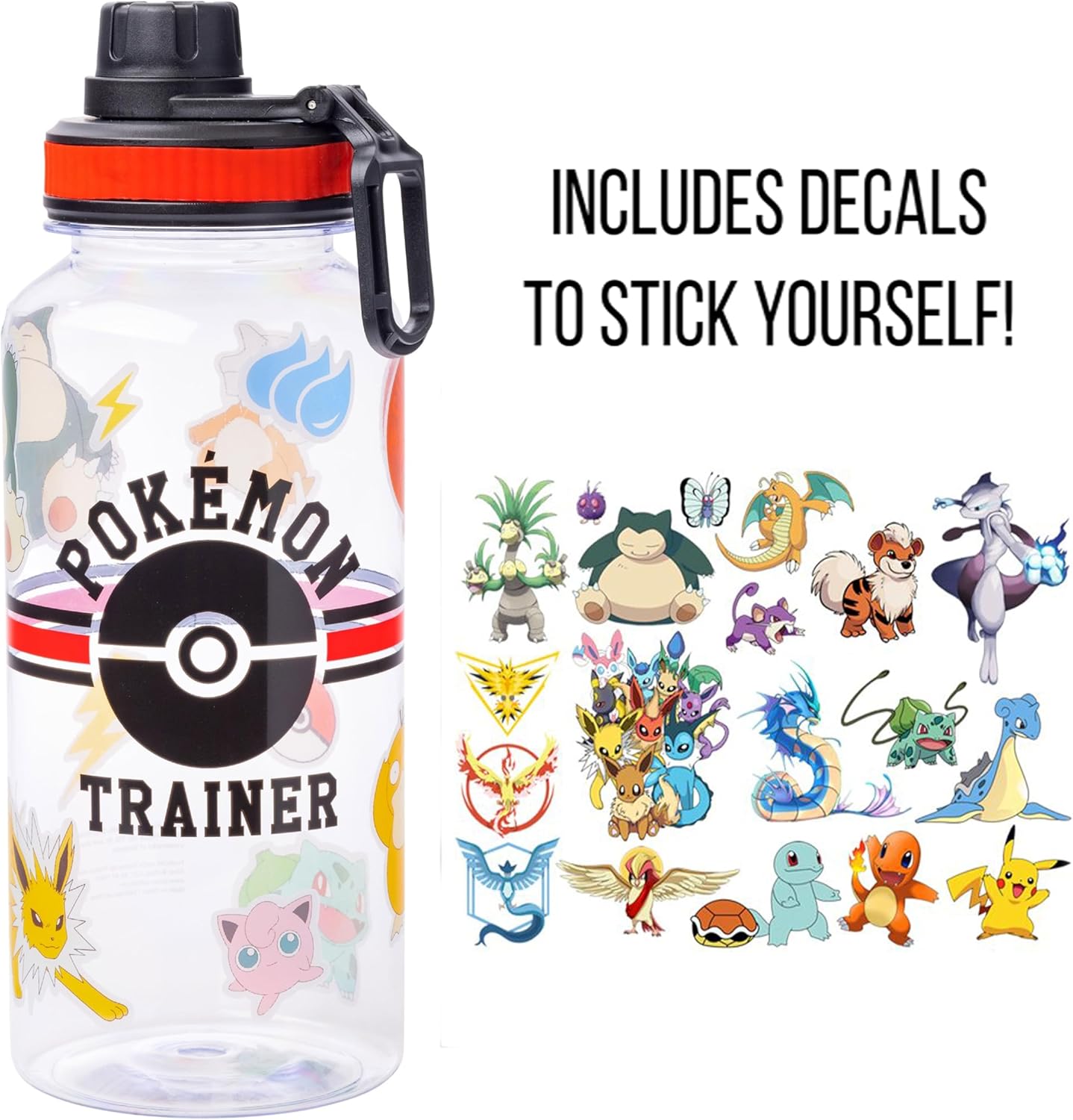 Pokemon Trainer Icons Twist Spout Plastic Water Bottle with Stickers
