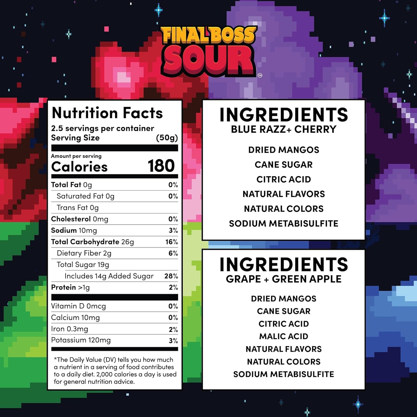 Final Boss Sour Fun Dip, Green Apple, Level 3, Extreme Super Sour Powder with Real Candy Tasting Dried Mangoes