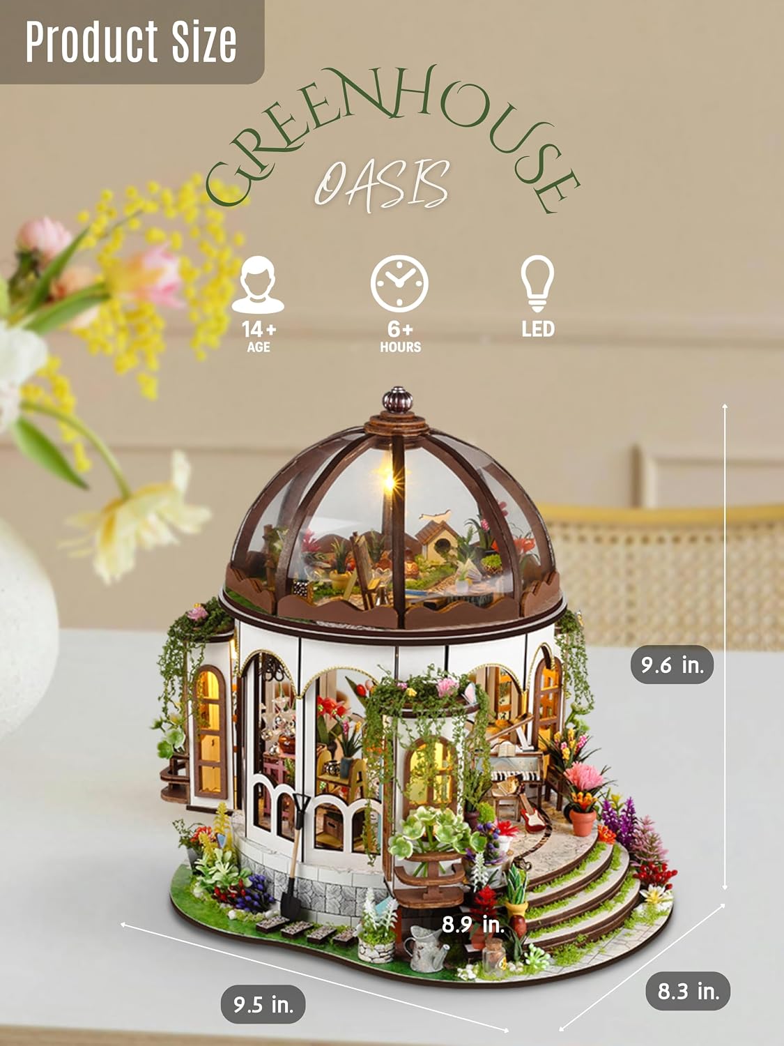 Hands Craft Greenhouse Oasis DIY Miniature House Kit with LED Lights – Outdoor Garden Gazebo 3D Puzzle