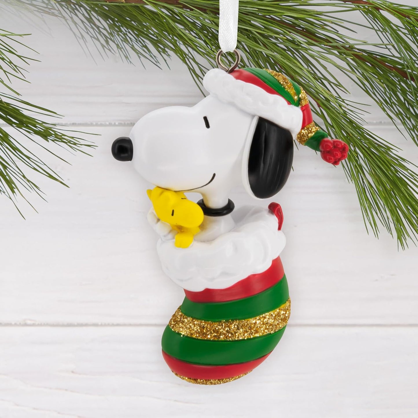 Hallmark Peanuts Snoopy and Woodstock in Stocking Christmas Ornament