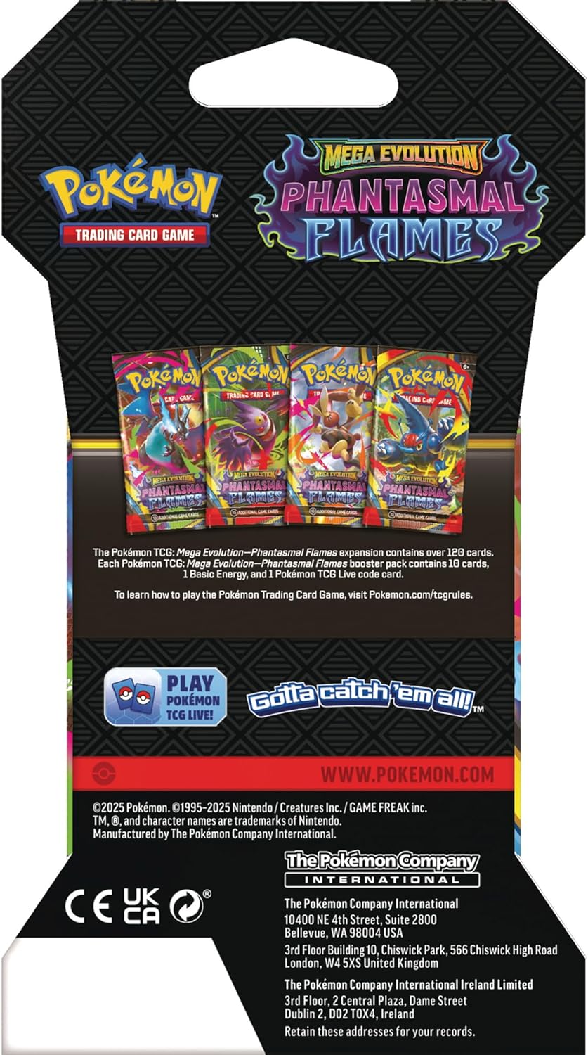 Pokemon Mega Evolution Phantasmal Flames Sleeved Booster Pack (style may vary)