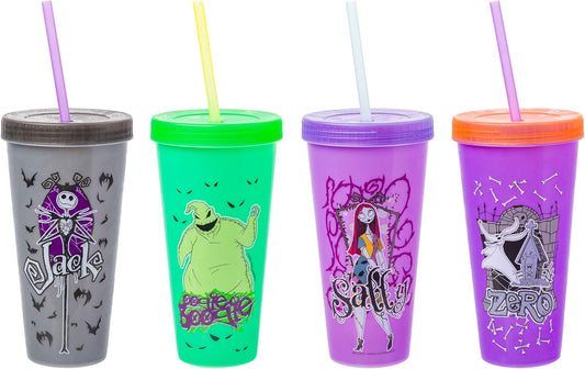 Disney Nightmare Before Christmas Character Grid 4 Pack Color Change Plastic Tumbler