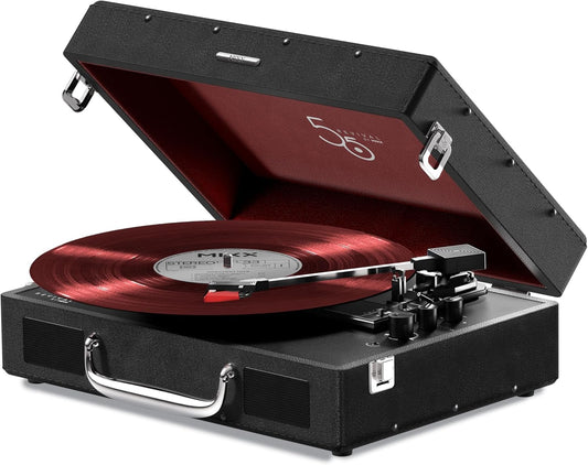 Mixx Revival 55 Portable Suitcase Vinyl Record Player with Built-in Stereo Speakers