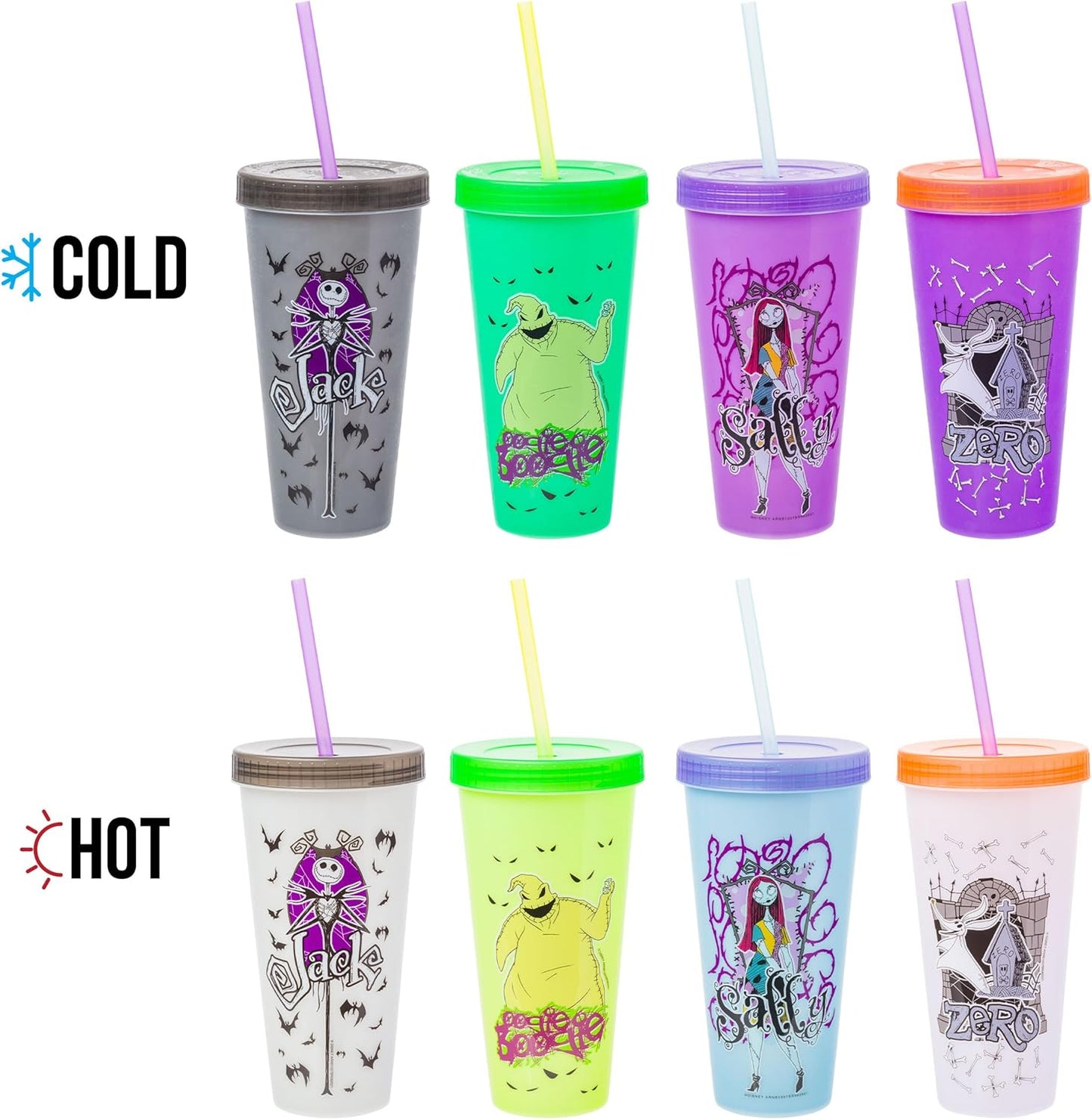 Disney Nightmare Before Christmas Character Grid 4 Pack Color Change Plastic Tumbler