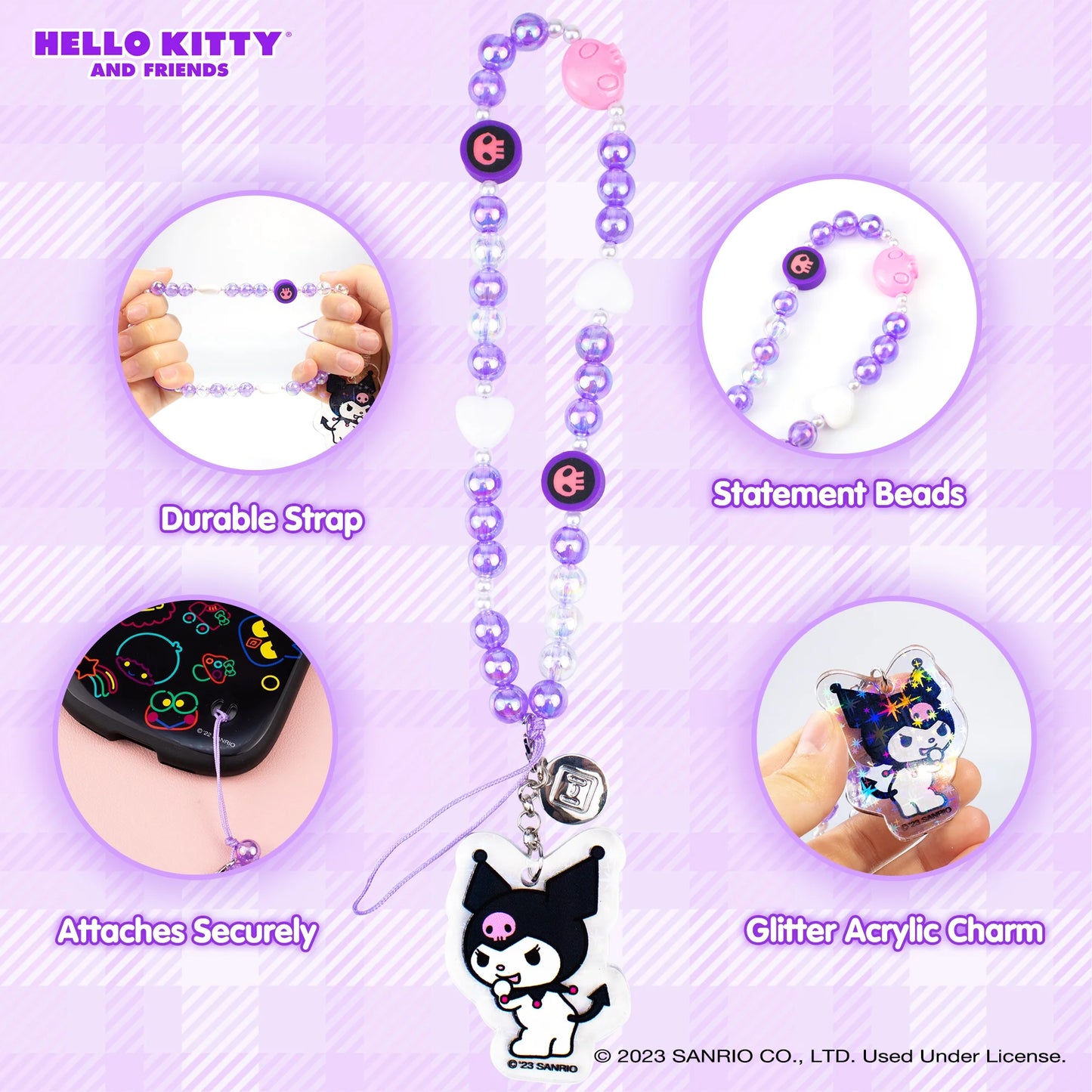 Hello Kitty and Friends Beaded Wristlet Universal Phone Charm Strap - Kuromi