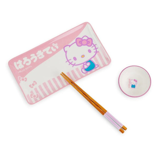 Sanrio Hello Kitty - Pink 3-Piece Ceramic Sushi Set with Sauce Bowl and Chopsticks