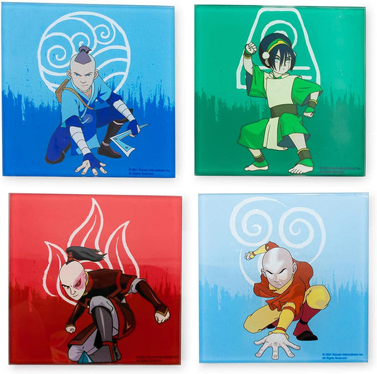 Avatar: The Last Airbender Characters Glass Coasters for Drinks, Set of 4