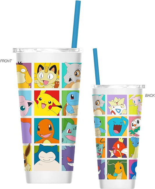 Pokemon Character Grid Double Walled Stainless Steel 22oz Tumbler with Straw