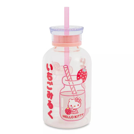 Silver Buffalo Sanrio Hello Kitty Strawberry Glass Milk Bottle With Straw