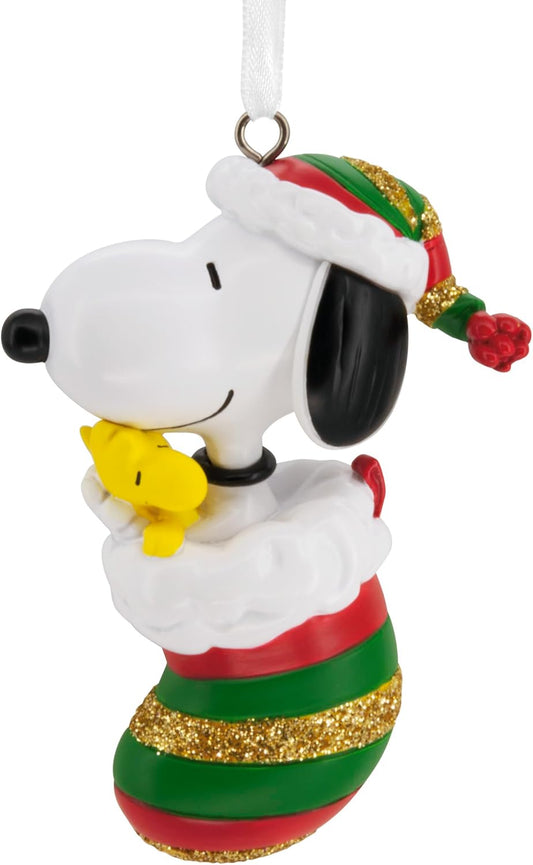 Hallmark Peanuts Snoopy and Woodstock in Stocking Christmas Ornament