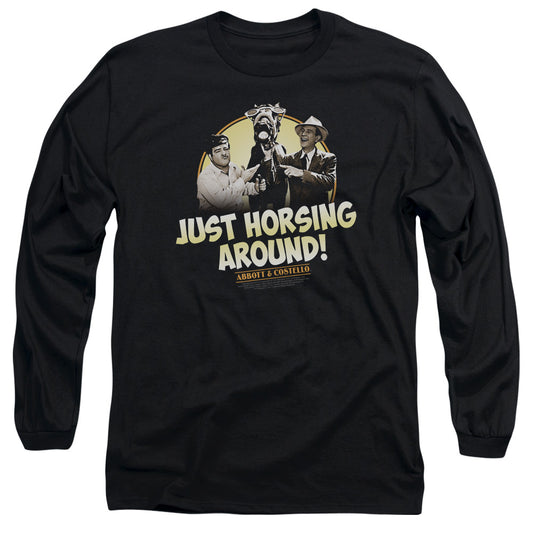 Abbott & Costello - Horsing Around - Long Sleeve Adult 18/1 - Black T-shirt