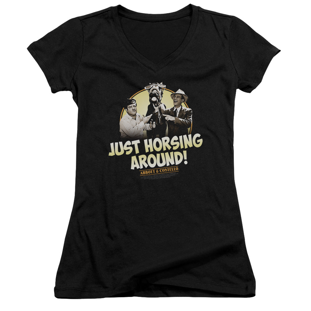 Abbott & Costello - Horsing Around - Junior V-neck - Black