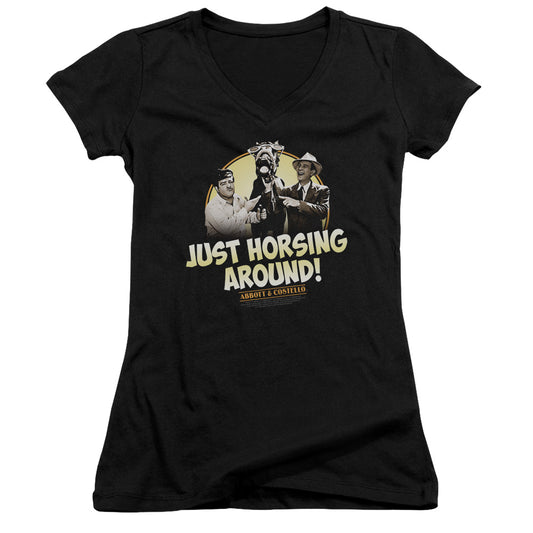 Abbott & Costello - Horsing Around - Junior V-neck - Black