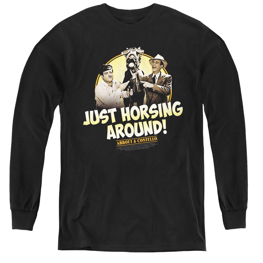 Abbott & Costello - Horsing Around - Youth Long Sleeve Tee - Black