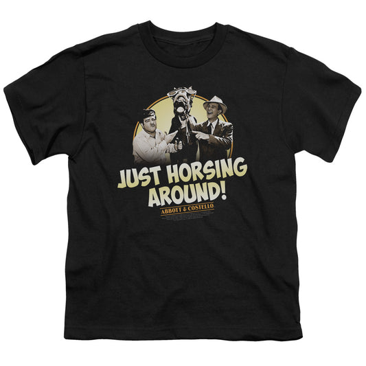 Abbott & Costello - Horsing Around - Short Sleeve Youth 18/1 - Black T-shirt