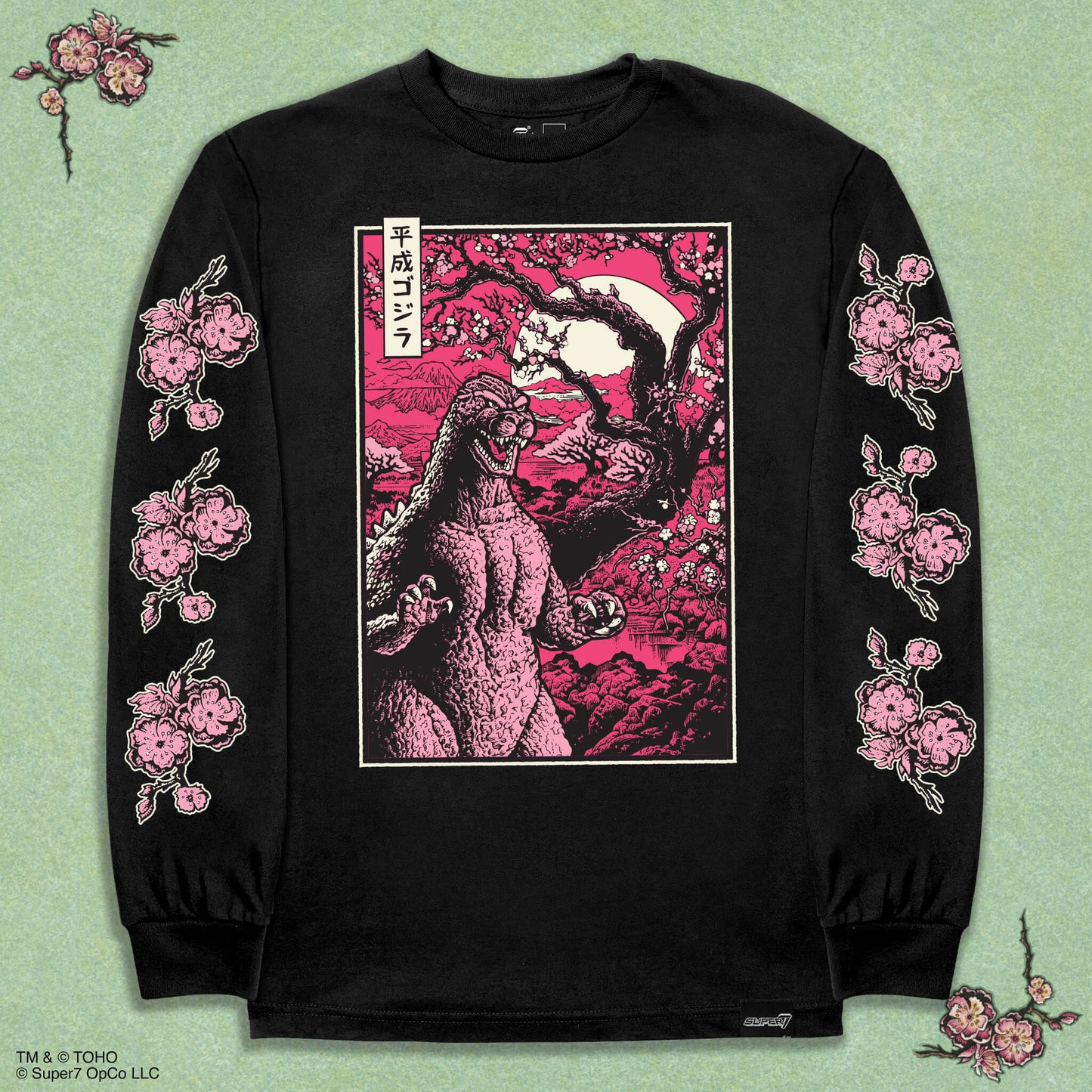 Toho T-Shirts - Godzilla Cherry Blossom (Black Long Sleeve)