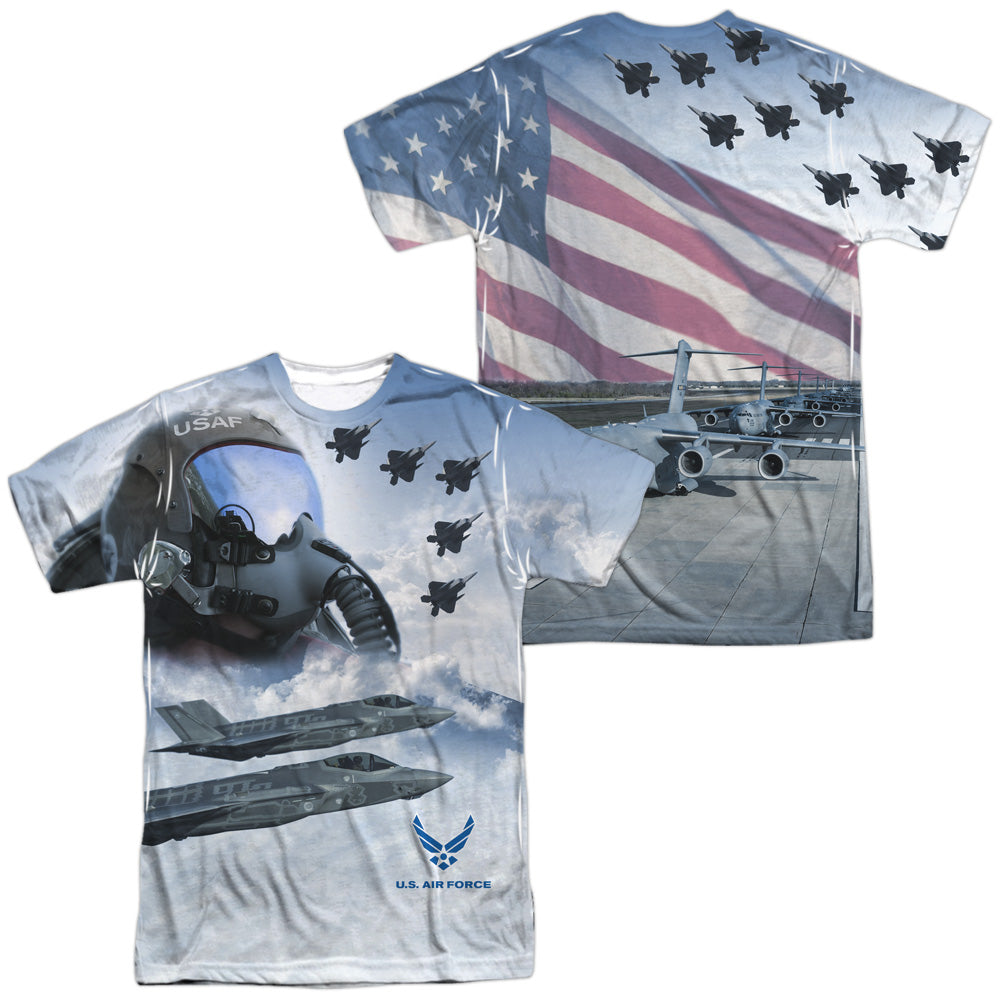 Air Force - Pilot (Front/back Print) - Short Sleeve Adult Poly Crew - White T-shirt