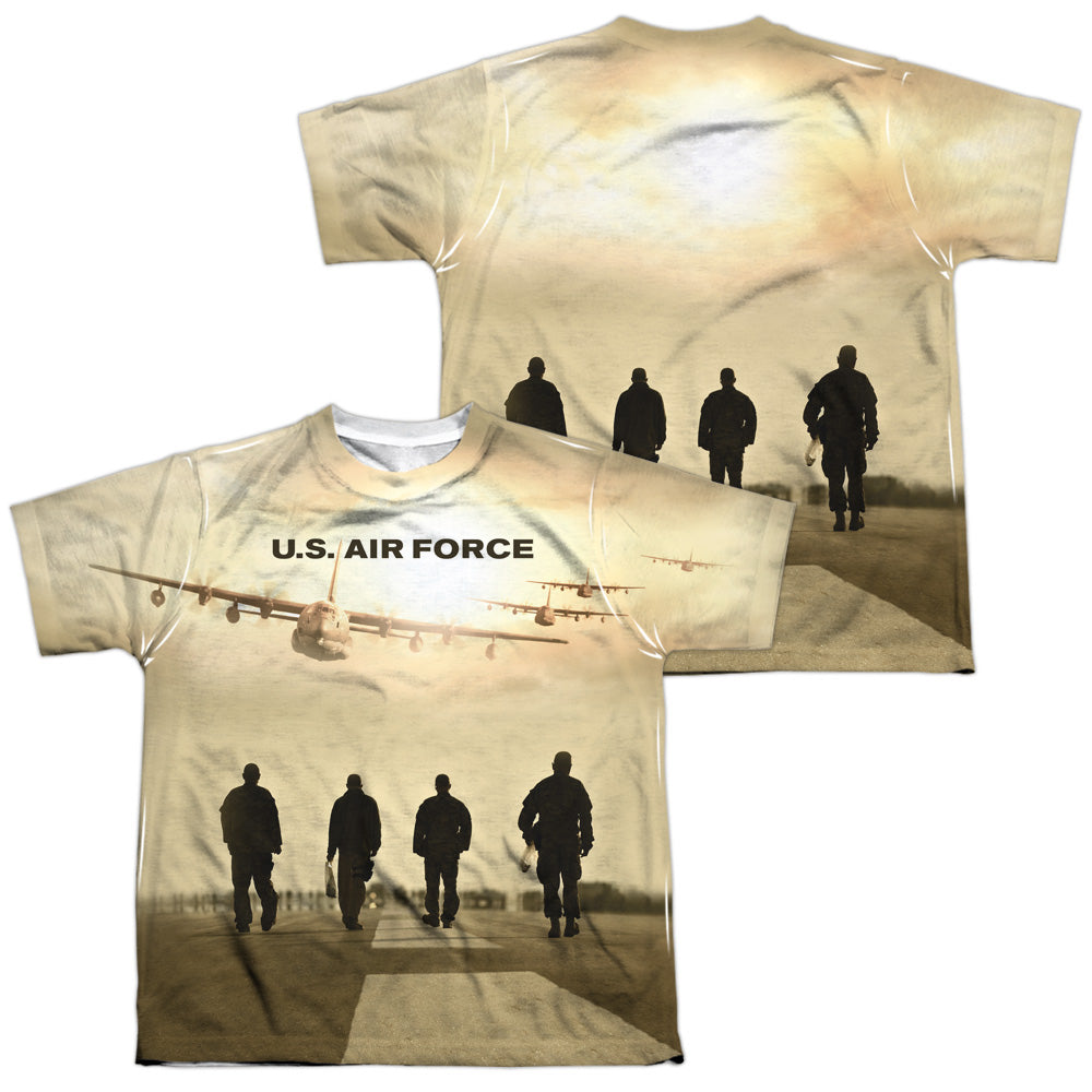 Air Force - Long Walk (Front/back Print) - Short Sleeve Youth Poly Crew - White T-shirt