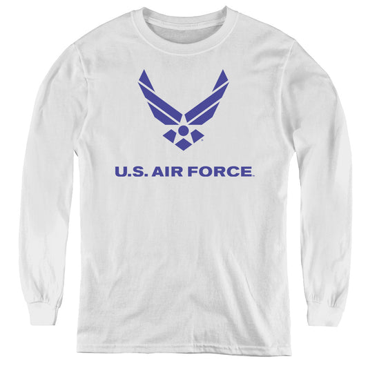 Air Force - Distressed Logo - Youth Long Sleeve Tee - White