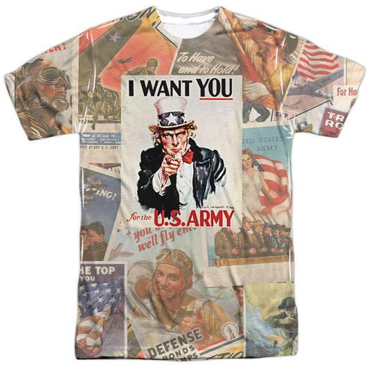 Army - Vintage Collage - Short Sleeve Adult Poly Crew - White T-shirt