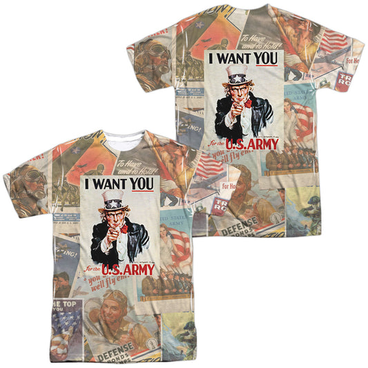 Army - Vintage Collage (Front/back Print) - Short Sleeve Adult Poly Crew - White T-shirt