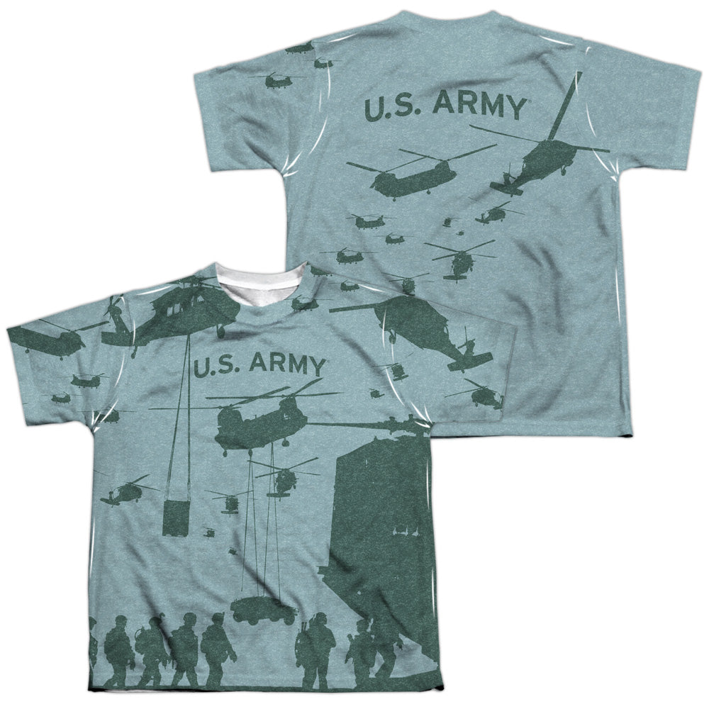 Army - Airborne (Front/back Print) - Short Sleeve Youth Poly Crew - White T-shirt