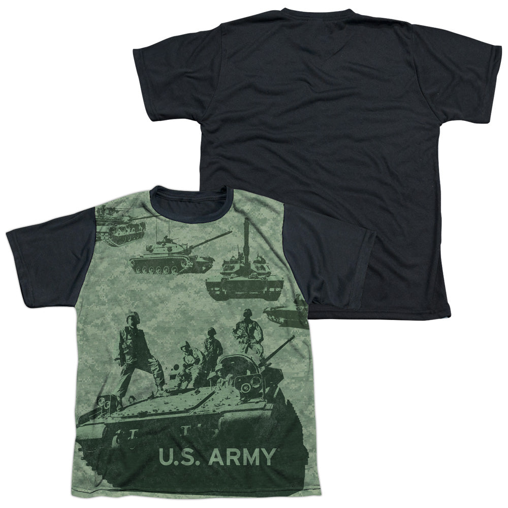 Army - Tank Up - Short Sleeve Youth White Front Black Back   - White T-shirt