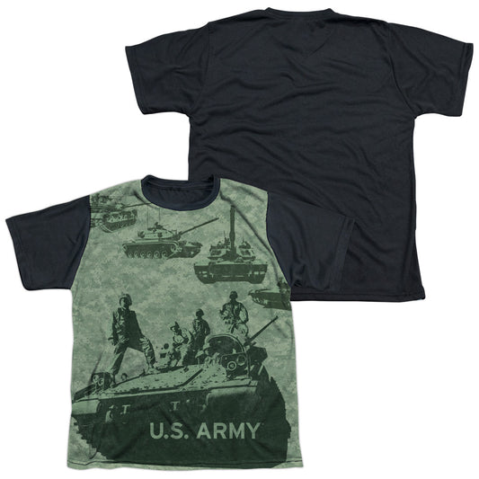 Army - Tank Up - Short Sleeve Youth White Front Black Back   - White T-shirt