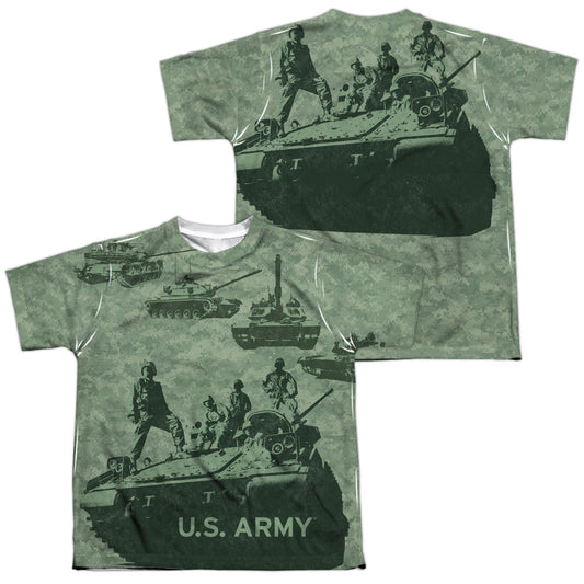 Army - Tank Up (Front/back Print) - Short Sleeve Youth Poly Crew - White T-shirt