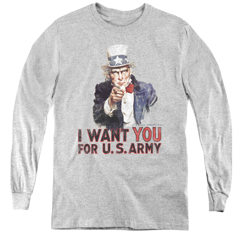 Army - I Want You - Youth Long Sleeve Tee - Athletic Heather
