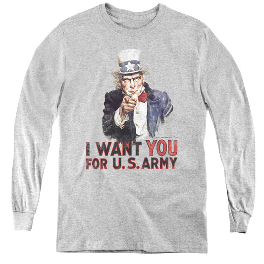 Army - I Want You - Youth Long Sleeve Tee - Athletic Heather